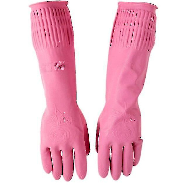 Hjem Rosa Latex Husholdningshansker Anti-korrosjon Sklisikre Gjenbrukbare Husholdningshansker Oppvaskhansker M