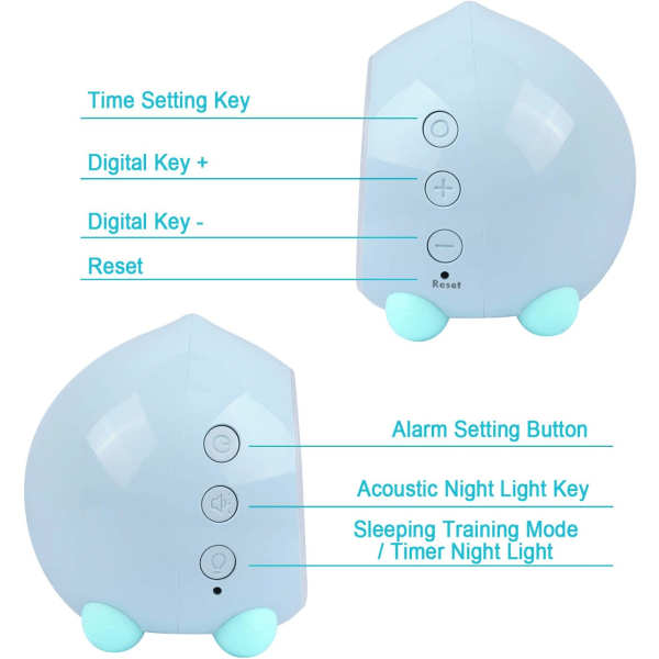 Barnklocka Digital LED Ljusklocka Nattlampa Flickor Pojkar Dag Natt Barn Justerbar Volym Snooze USB Laddning Väckarklocka Blå