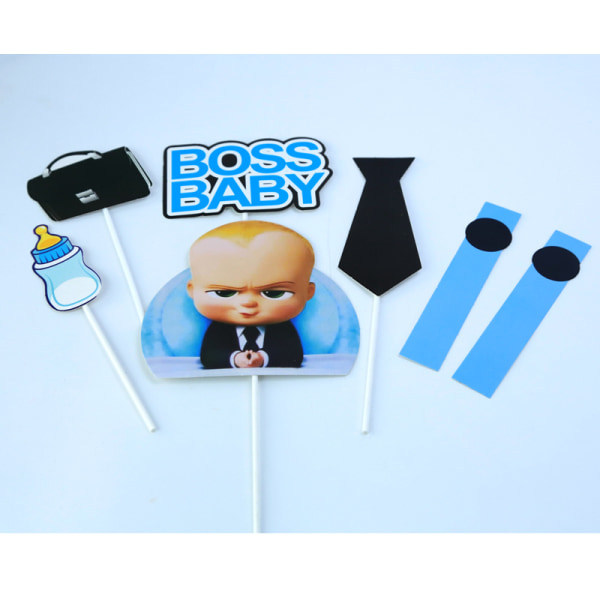 2 stk. Cartoon Boss Happy Birthday kagepynt, søde baby dreng cupcake toppers baby shower drenge børn fødselsdagsfest kage dekorationer