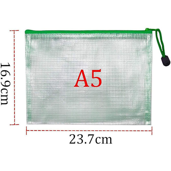 A5 lynlås filpose mesh dokument plastlommer mapper lynlås plastlommer (pakke med 12)