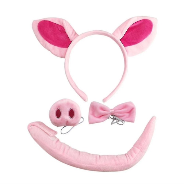 4 st Pig Dräkt Set Pig Ears Pannband Pig Tail Nose Fluga