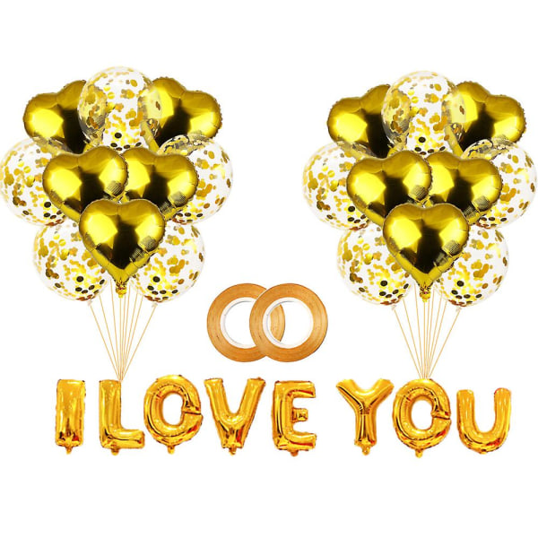 30 delar jag älskar dig ballonger set, 10 tums konfetti latex och folieballonger Hjärtballonger Gold