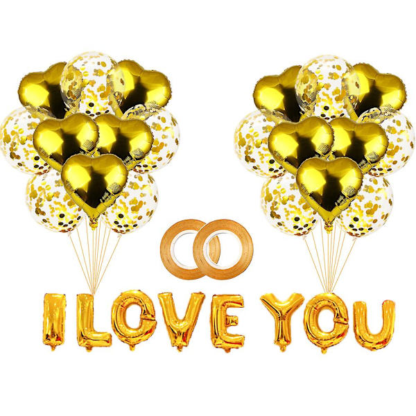 30-pack med \"I Love You\"-ballonger, 10-tums konfettiballonger i latex och folieballonger i hjärtform Gold