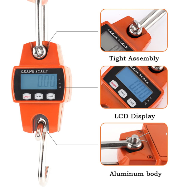 Hængevægt Bagagevægt 660LB 300KG digitalvægt Lille bærbar kranvægt med krog, brugt til bondegårdsjagt og udendørs fiskeri