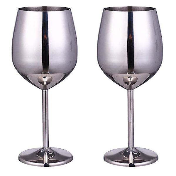 2 stk rustfritt stål vinglass - Uknuselige vinglass for reiser, camping og basseng, 500 ml Silver