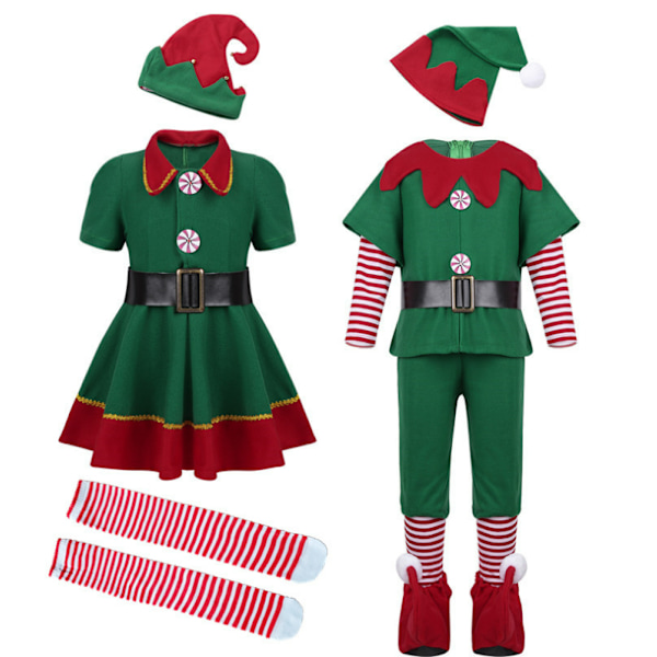 Pojan joulupukukostyymi Halloween-asu Vihreä aikuisten jouluhaltiakostyymi Vanhempi-lapsi Cosplay-asu Sopii korkeudelle 115-120cm