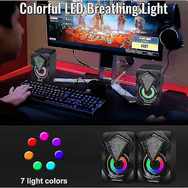 2.0 USB-drevne skrivebordsdatamaskin-høyttalere lysende RGB kablet minihøyttaler