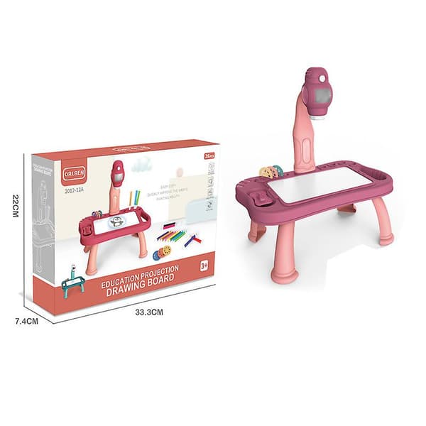 Barnritningsprojektor, skrivbordsprojektionsritbräda, pedagogiska ritbarnleksaker Pink