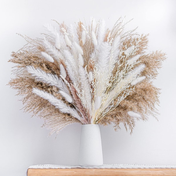 85 stk. Naturlig tørret Pampasgræs Buket, Boho Hjemmeindretning Buket, Phragmites Tørrede Blomster, Buket til Bryllup Blomsterdekorationer Hjemmedekorationer