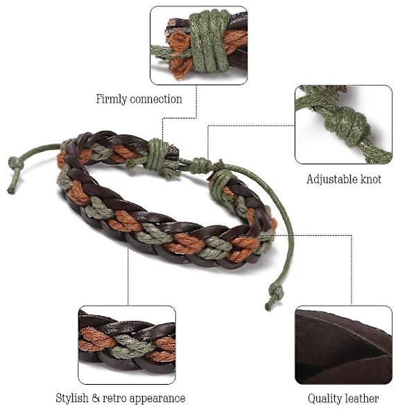 Läderarmband 6 st Justerbar Fashion Punk Flätad Herr & Dam Rep Armband Manschett Vintage Armband Wrap Set Serie