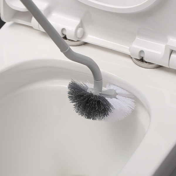 WC-harja, amme ja pitkä kahva, muovinen WC, kiinteäharjainen WC-harja WC-puhdistukseen, syväpuhdistus (harmaa)