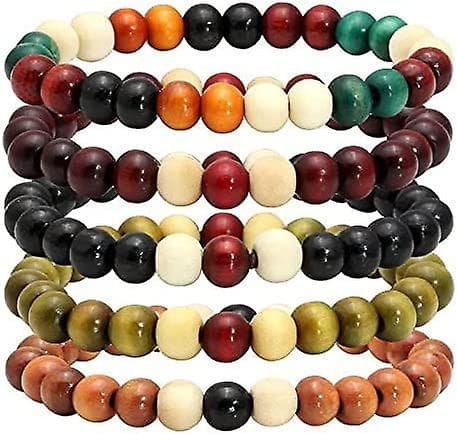 5-pack 8 mm träpärlarmband för män - Elastiskt Buddha-armband -