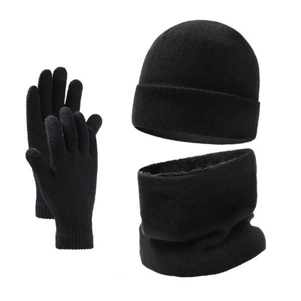 Hatt Halsduk Handskar Tredelad stickning Plysch Pullover Hatt Halsduk Kostym Black