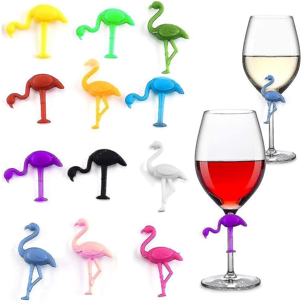 12 st Silikonglasmarkörer Party Vinglas Markers Flamingo Form Glas Identifiering Återanvändbara vinmarkörer Cup För Bar Party