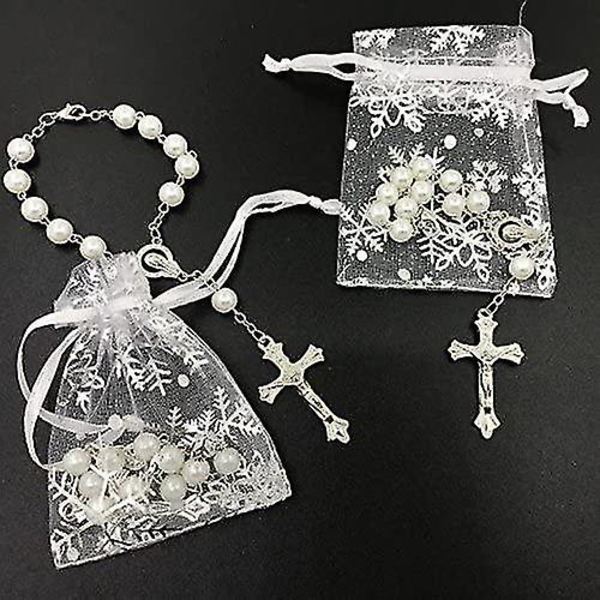 Första kommunionsgåvor Dopgåva Rosenkrans Festgåvor Recuerdos De Bautizo Quinceanera Vit/silv Pack om 12 st