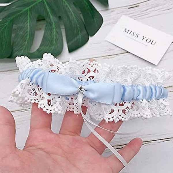 Brude Strømpebånd Bryllups Strømpebånd Benring Ben Strømpebånd Blonder Til Bruden Med Rhinestones Satinbue Elastisk Blomster Strømpebånd