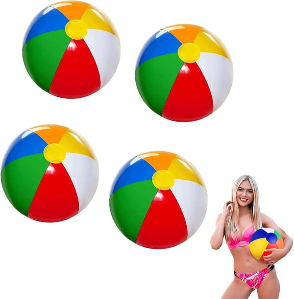 4 stk. strandbolde, oppustelige strandbolde, til strandpool-fest, badelegetøj strandbolde børn voksne bolde legetøj til sommerstrandfest, poolbolde.