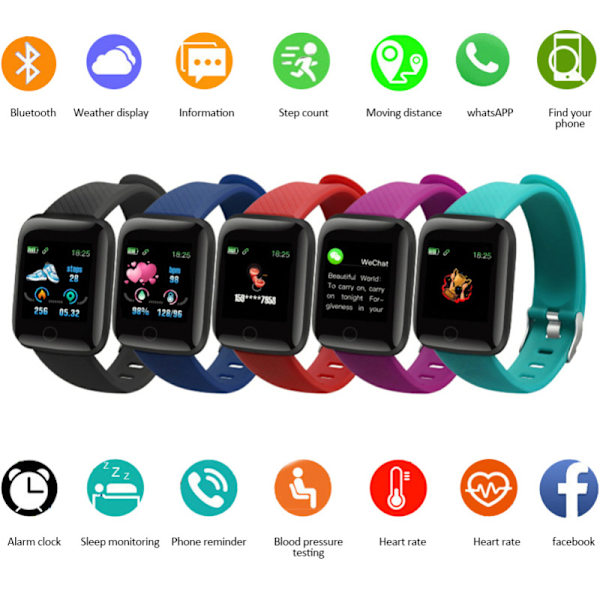 Smart armbånd beskedpåmindelse farveskærm hjertefrekvens Bluetooth træningsmåler smartwatch sort
