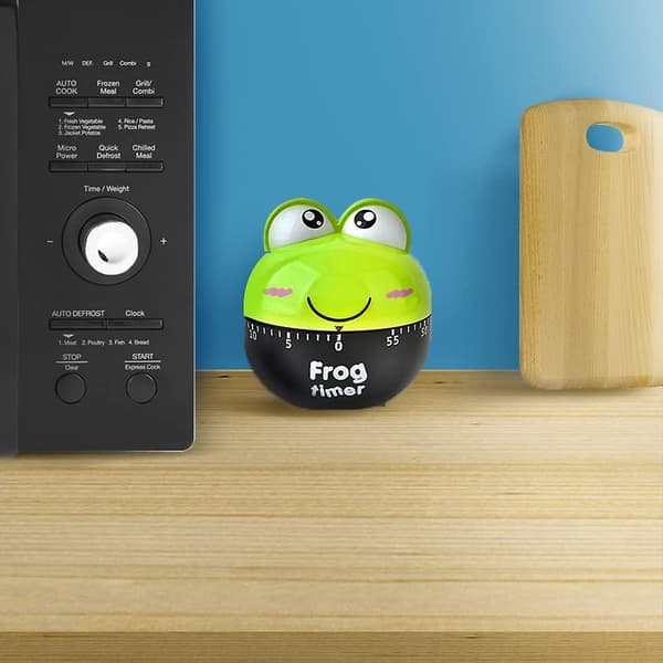 Tecknad matlagningstimer med alarmklocka, tidspåminnelse, mekanisk timer, räknare för matlagningstid Frog