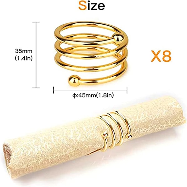 Servettringar och hållare, 12 st servettringar i servetthållare för bordsdekoration (12 st - SPIRAL, GULD)