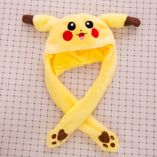 Rolig leksak kaninhatt PIKACHU hatt klämma öron airbag hatt rörlig söt plyschhatt / djurhatt som present