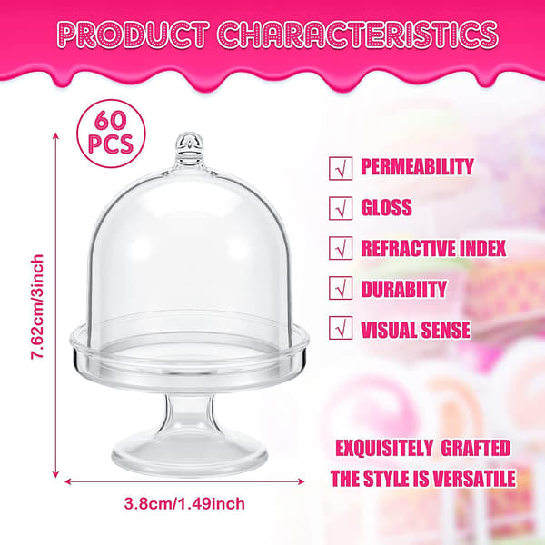 48 stk Mini Plast Cupcake Stativ med Lopp Tiny Cupcake Stativ Rund Kake Stativ Mini Kake Holder med Lopp