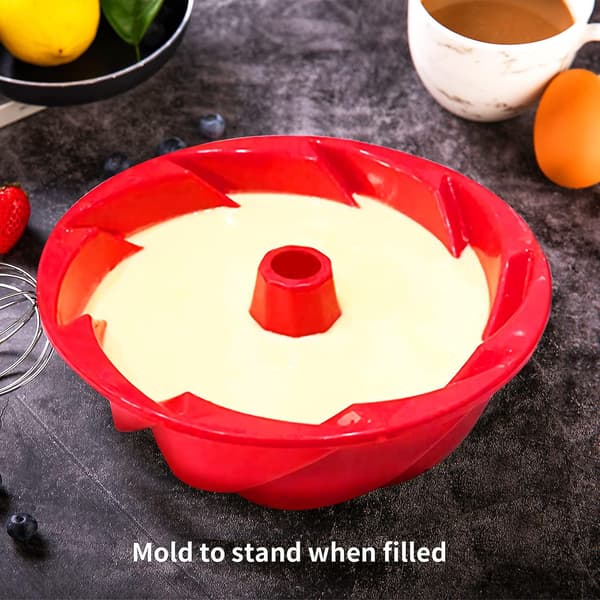2 Pak Silikon Kageform, Riflet Pound Jello Bageforme, 9,5'' Non-stick Rund Rørkageform