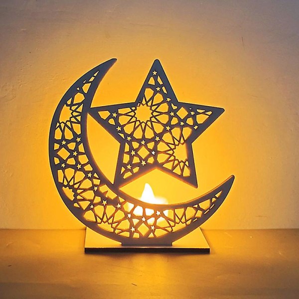 Eid-dekorationer, Ramadan trämånmoskén Led nattljus, ramadan-dekorationer för hemmet, bordslampor L