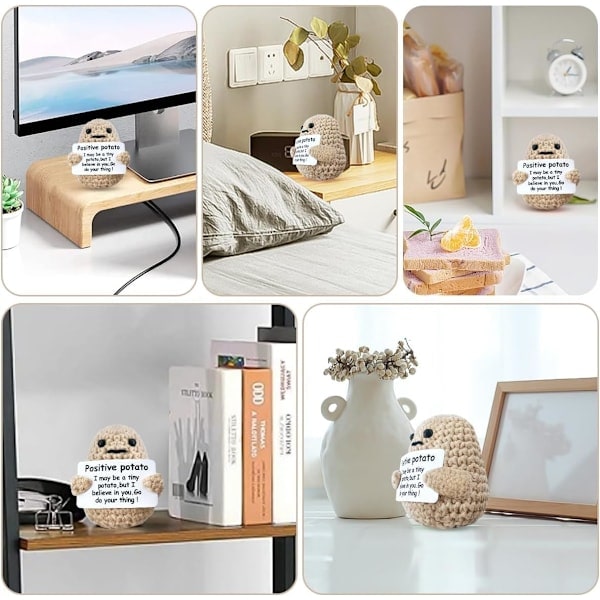 Mini Rolig Positiv Potatis med Positivt Kort Kreativ Ull Inspirerande Potatisvirkad Dock Cheer Up Presenter till Vänner Fest Juldekoration