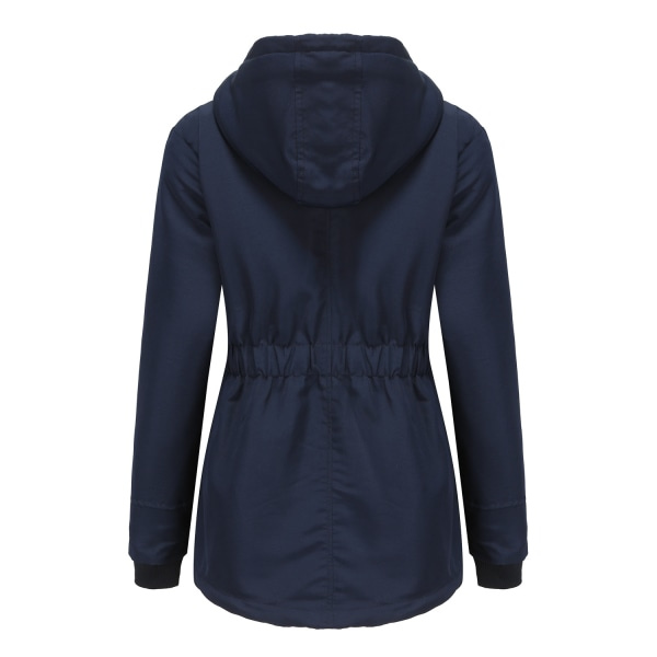 Varm vinterjacka med Sherpa-foder för kvinnor, tjock parkas med huva Navy XL