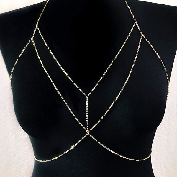 Mode Enkel Sexig Mage Body Chain Halsband Bikinitråd Sele Kropp Kvinnor och Flickor Gold