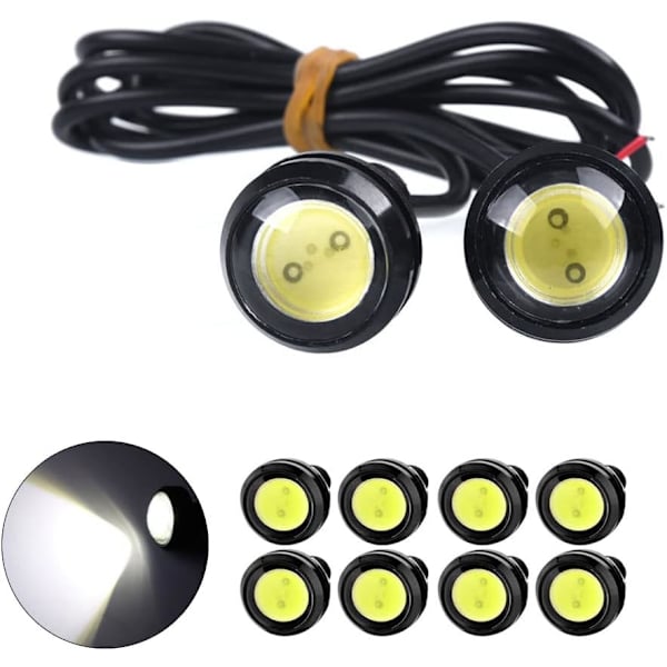 10 stk 12V, hvite 18mm Eagle Eye LED-lys 9W DRL Dagskjørelys Backup Ryggelys Parkeringssignal Billamper