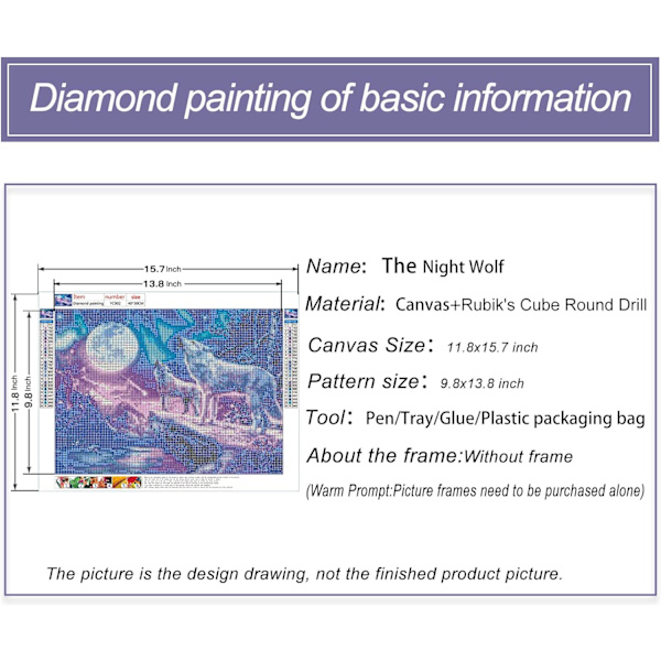 Diamantmaleri Ulv Dyrekit til Voksne, DIY Fuld Diamant Diamantkunst Kit til Voksne Hjemmevægindretning Ulv 15,7X11,8 tommer