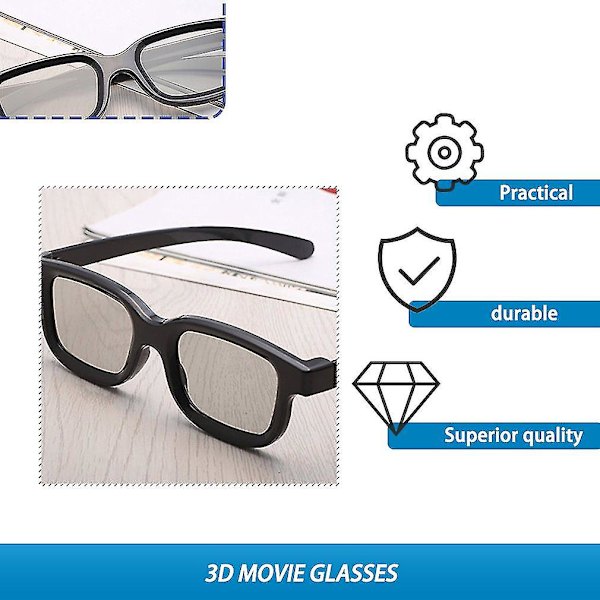 3D-lasit elokuvateattereille, 3D-televisioille, 2 paria reseptilasit, peli- ja TV-kehykset, universaalit muoviset 3D-elokuva- ja pelikäyttöön