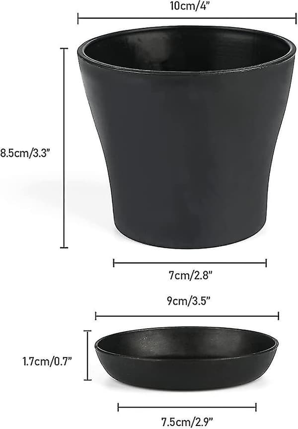 8 stk. 4\" små sorte plantepotter i plast til indendørs planter til kontoret