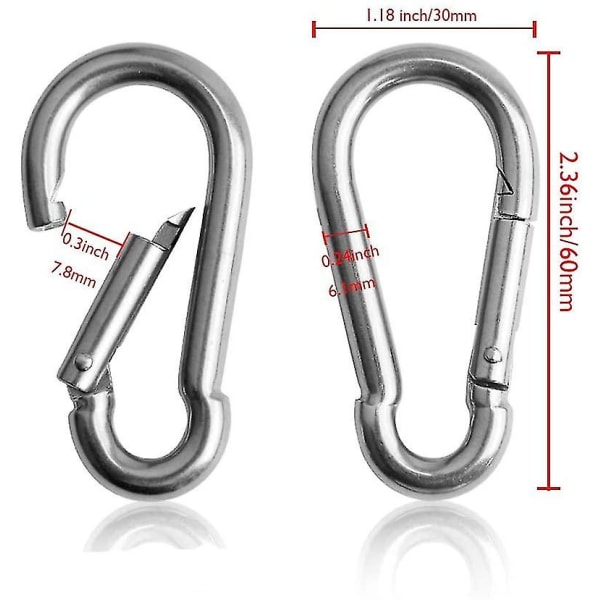 6 kpl M6 Karabineja Ruostumatonta terästä 304 Pikaliitin Lukitusrengas Koukku Avainrengas Kuntosali Kaapelitalja Paino Koukku