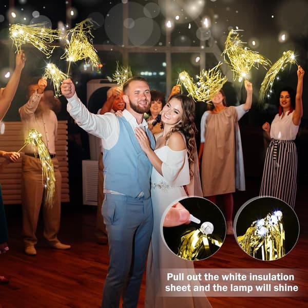 48 st Ljusa Bröllopsstavar LED Glitter Bröllopsstavar Lysande Bröllopsband för Bröllop Gold