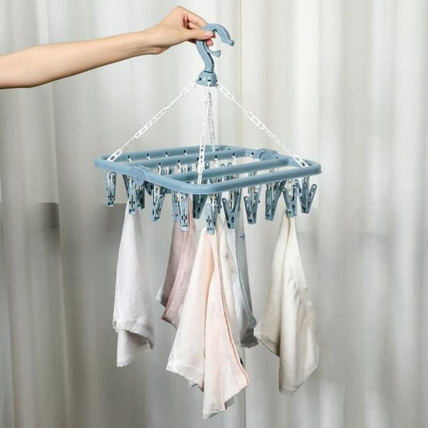 Sock Drying Rack, Sock Drying Rack, Clothes Drying Rack, Folding Indoor Drying Rack with 32 Plastic Clothes Pegs for Socks, Underwear and Clothes Fre blue