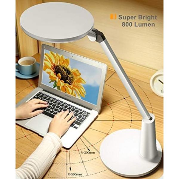 LED-bordlampe med justerbar lysstyrke og variabel lysstyrke, egnet for soverom, studie, lesing, kontor, hvit