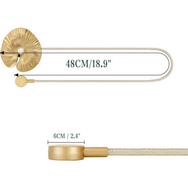 Gardinklämmor med magnetknappar, 2-pack gardinklämmor Lotus-legering magnetiska gardinklämmor - Guld