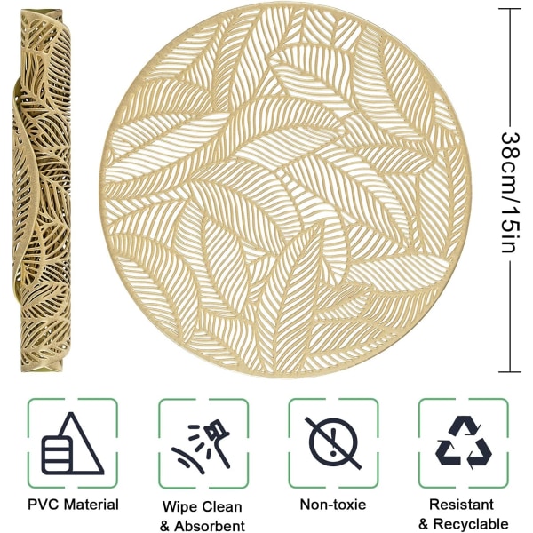 Runda ihåliga placemats, set med 4 PVC-placemats, halkfria