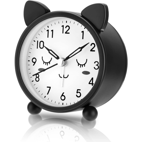 Analog väckarklocka för sängbord med bakgrundsbelysning Shy Dial Non-Ticking batteridriven för tunga sovare sovrum kontor kök, svart