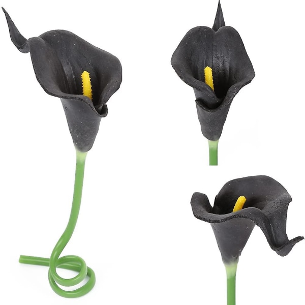 20 stk kunstige blomster falske calla lily blomst ekte touch bukett for hjem hage kontor fest bryllup dekorasjon Black