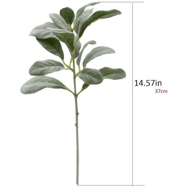 6 stk. Flocked Lammeøreblade, Ørestængler Løv Picks Kunstig Grøn Plante til Hjemmebryllup