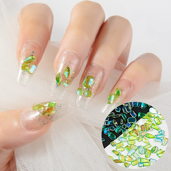 100 st 3D Nagelkonst Aurora Strass Set Ab Platt Baksida Strass Nagel Aurora Diamant Regnbåge Kristall Ädelsten Nageldekorationer Green