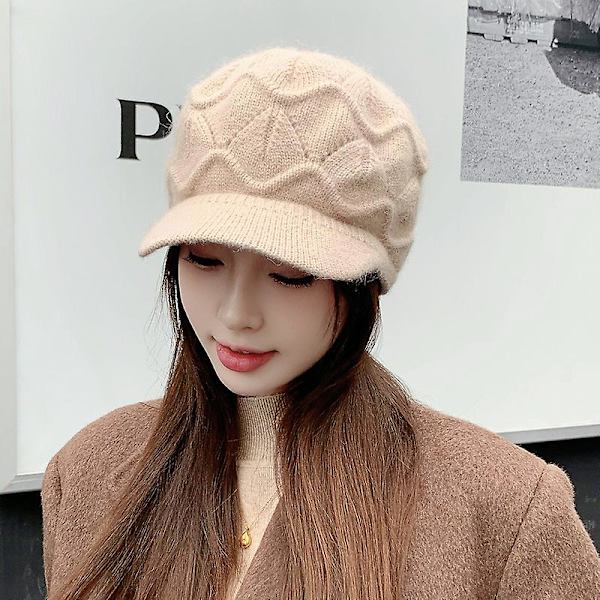 Naisten talvipipo, lämmin neulottu slouchy villahattu lipalla Beige