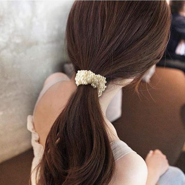 Hår Scrunchie Pärla Elastisk Hår Rep Tillbehör För Kvinnor Och Flickor Pack Om 4