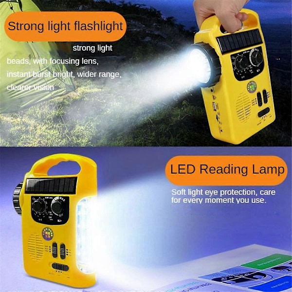 Taskulamppukokoinen käsikammen hätäradio 1200Mah AM/FM aurinkoradio LED-taskulampulla ja SOS-hälytyksellä ulkoiluun ja retkeilyyn