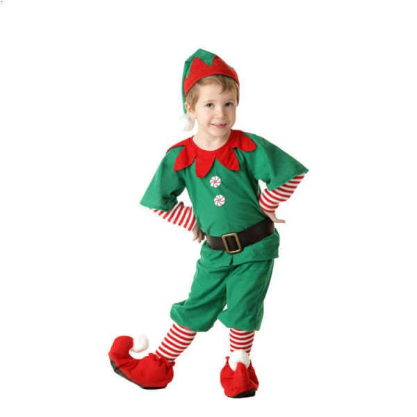 Pojkjulkostym Halloweendräkt Grön Vuxen jultomtekostym Förälder Barn Cosplaydräkt Lämplig för höjd 115-120 cm