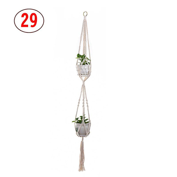 2 st Macrame växt hängare vit handgjord bomullsrep inomhus utomhus hängande växtkruka 29